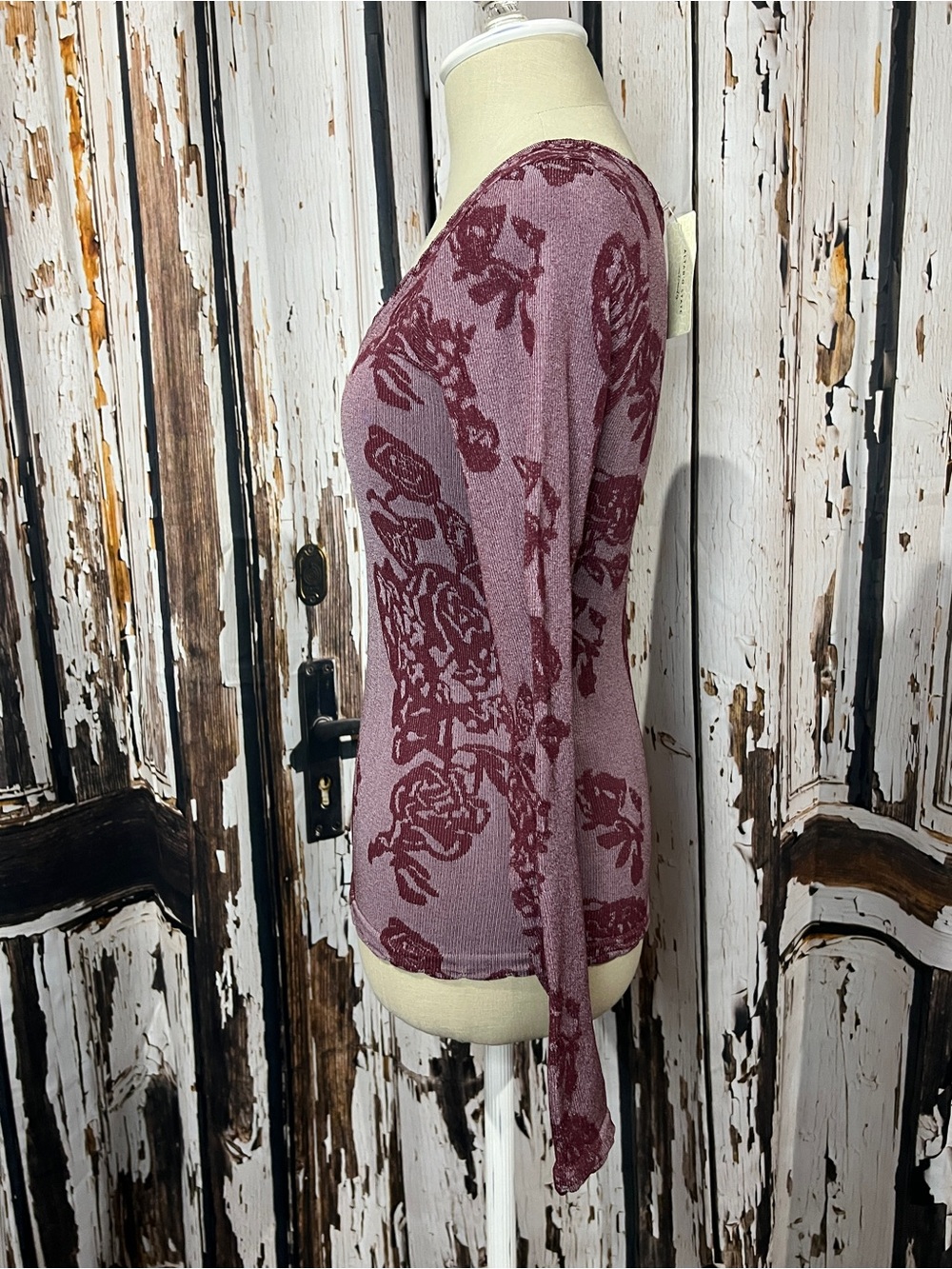 Altar'd State Mauve & Wine Floral Scoop Neck Long Sleeve Top - Picture 3 of 6